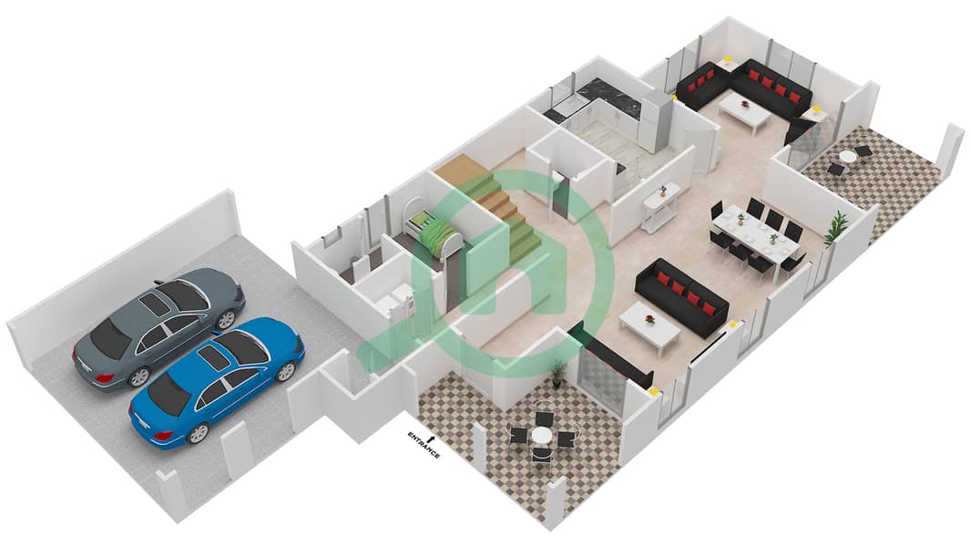المخططات الطابقية لتصميم النموذج 3 فیلا 4 غرف نوم - ليلا Ground Floor interactive3D