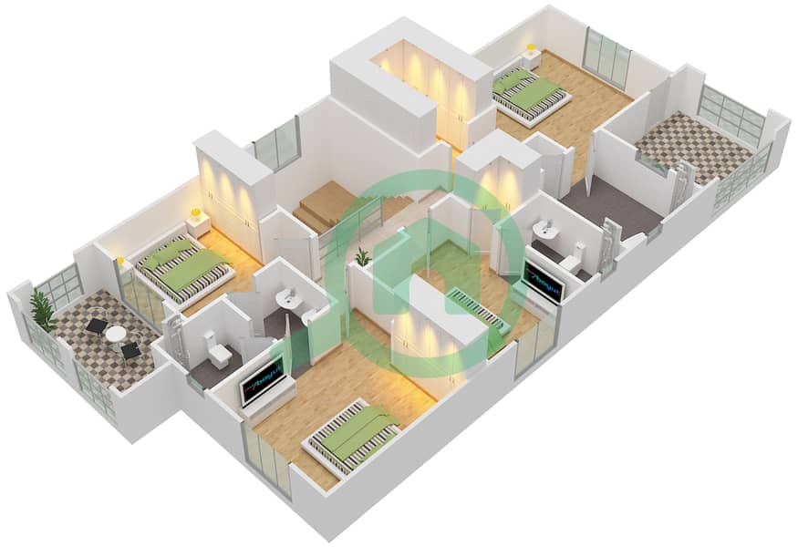 Лила - Вилла 4 Cпальни планировка Тип 3 First Floor interactive3D