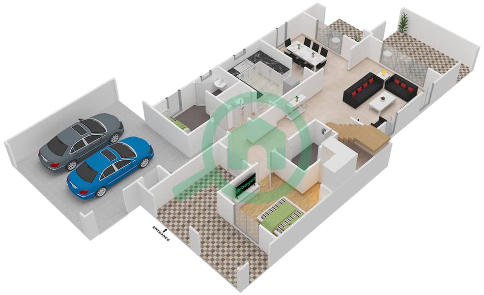المخططات الطابقية لتصميم النموذج 4 فیلا 5 غرف نوم - ليلا Ground Floor interactive3D