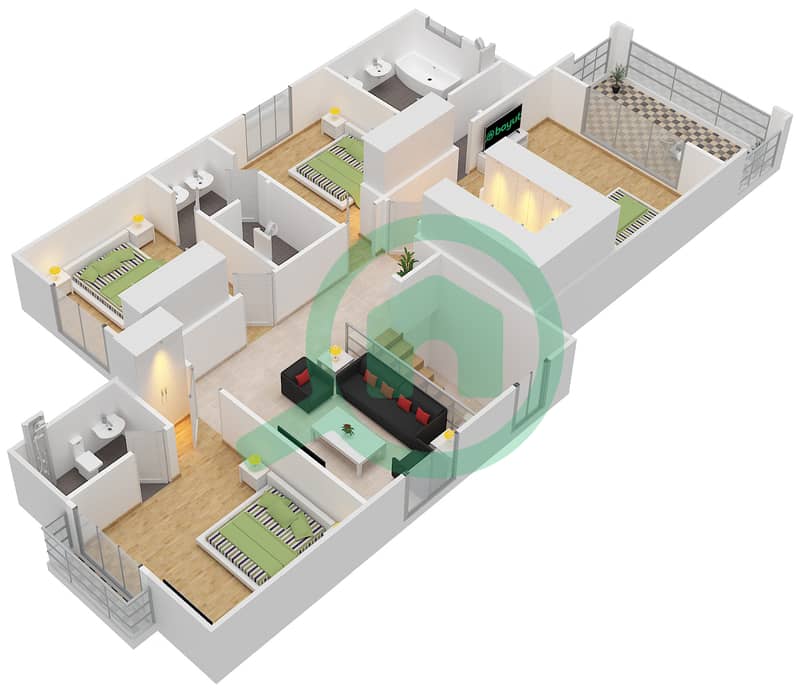 莱拉社区 - 5 卧室别墅类型4戶型图 First Floor interactive3D