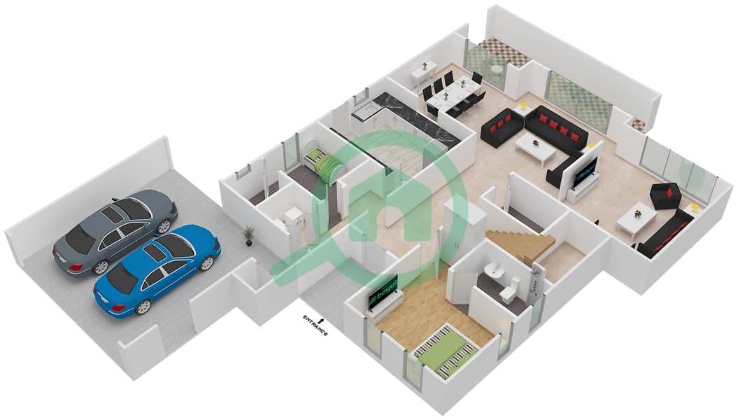 المخططات الطابقية لتصميم النموذج 5 فیلا 5 غرف نوم - ليلا Ground Floor interactive3D