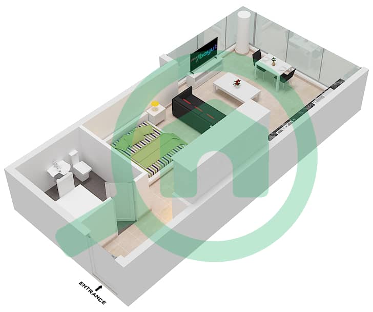 Liberty House - Studio Apartment Type A3,A6 Floor plan interactive3D