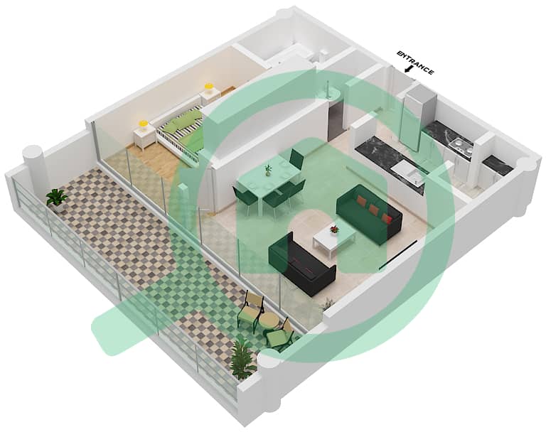Либерти Хаус - Апартамент 1 Спальня планировка Тип B01 interactive3D