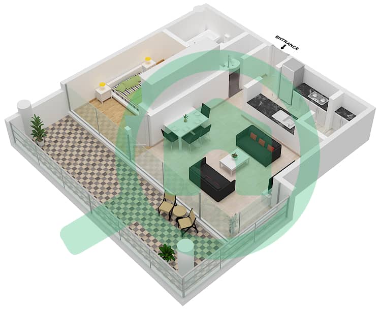 Либерти Хаус - Апартамент 1 Спальня планировка Тип B3 interactive3D