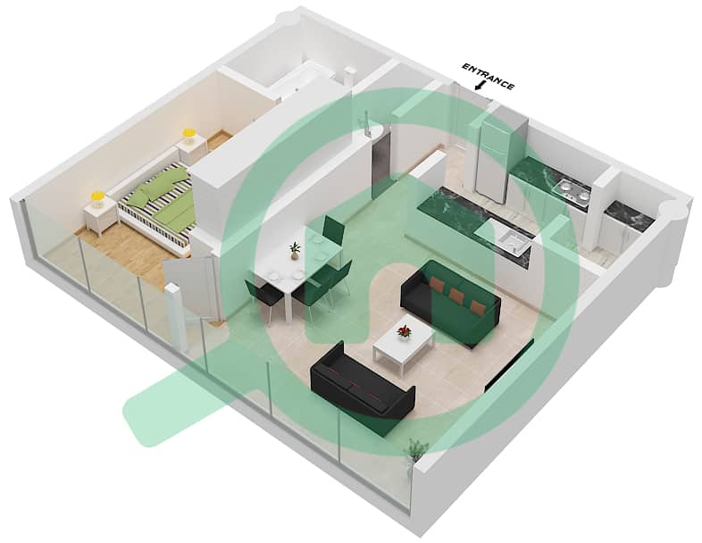 المخططات الطابقية لتصميم النموذج B04 شقة 1 غرفة نوم - ليبرتي هاوس interactive3D