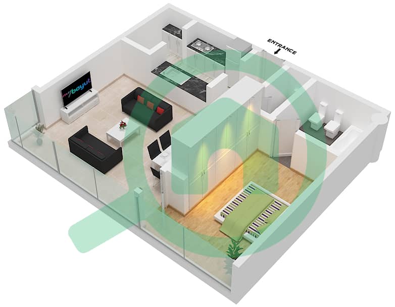 المخططات الطابقية لتصميم النموذج B5 شقة 1 غرفة نوم - ليبرتي هاوس interactive3D