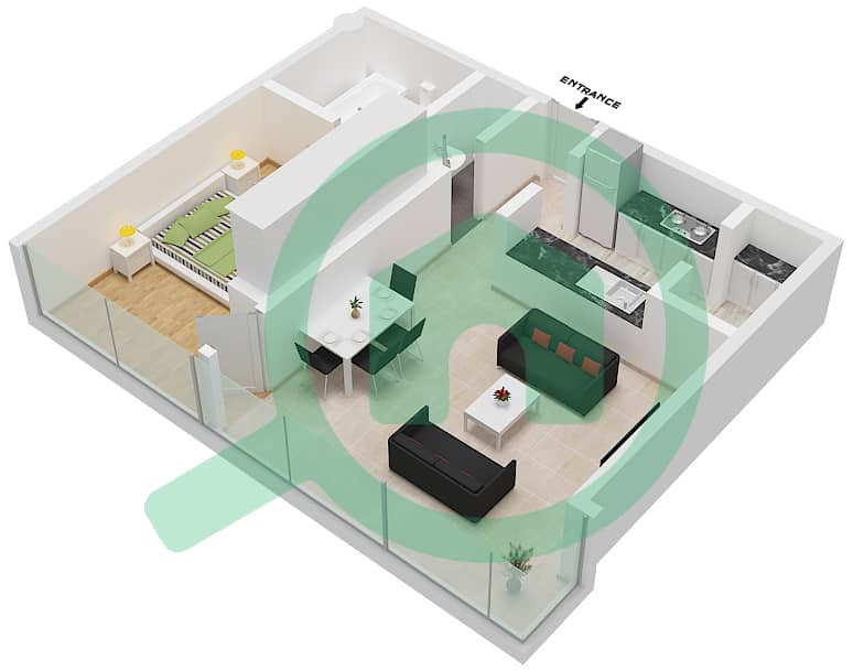 المخططات الطابقية لتصميم النموذج B05 شقة 1 غرفة نوم - ليبرتي هاوس interactive3D