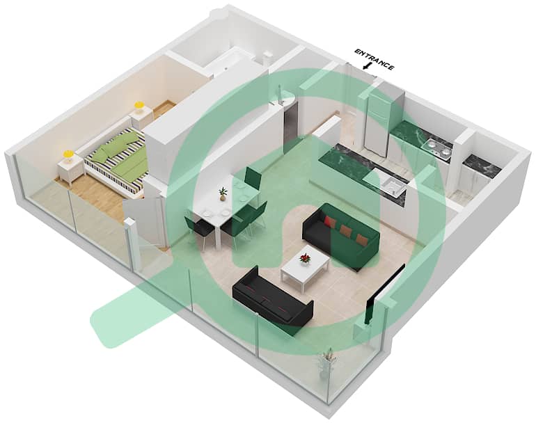 Liberty House - 1 Bedroom Apartment Type B6 Floor plan interactive3D