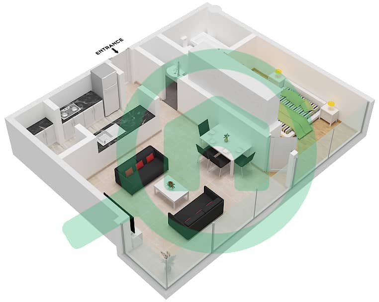 المخططات الطابقية لتصميم النموذج B06 شقة 1 غرفة نوم - ليبرتي هاوس interactive3D