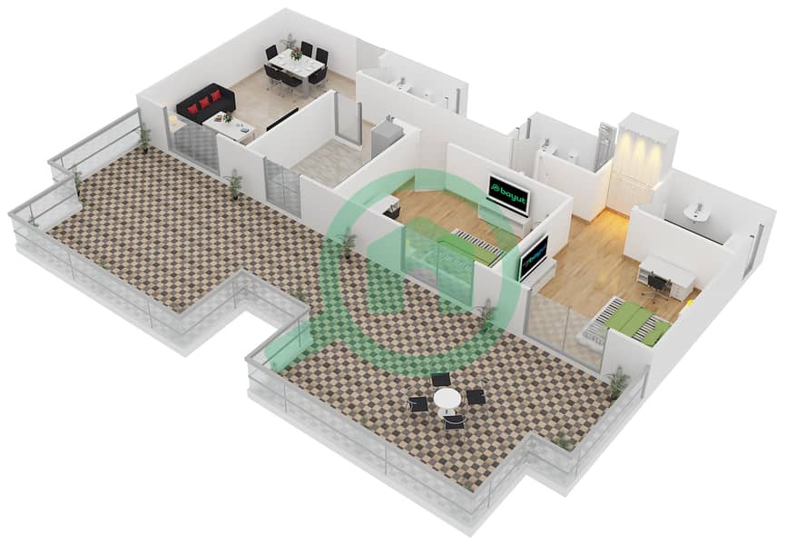 Alcove - 2 Bedroom Apartment Type B6 FLOOR 4 Floor plan interactive3D