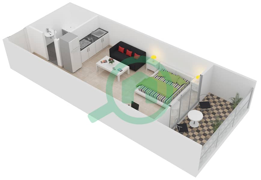 阁楼公寓 - 单身公寓类型C1戶型图 interactive3D