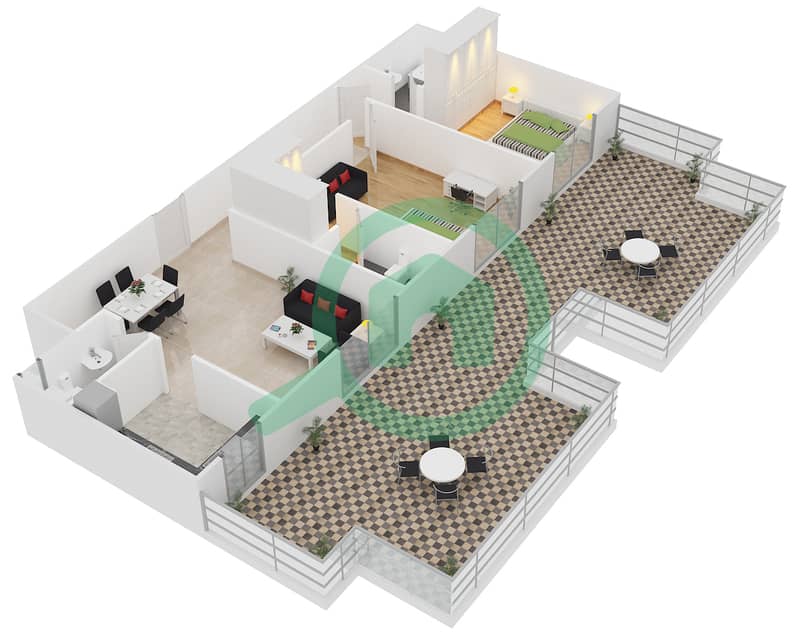 المخططات الطابقية لتصميم النموذج B1 FLOOR 4 شقة 2 غرفة نوم - الكوف interactive3D