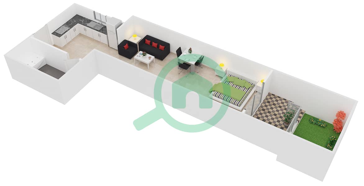 المخططات الطابقية لتصميم النموذج 4 شقة استوديو - ايسيس شاتو‎ interactive3D
