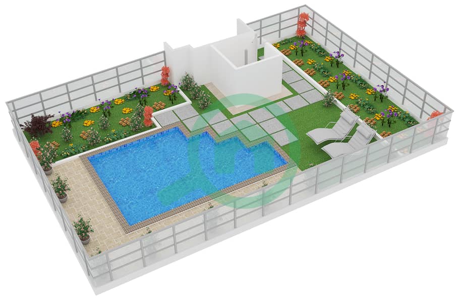 المخططات الطابقية لتصميم النموذج 5 شقة 3 غرف نوم - ايسيس شاتو‎ interactive3D