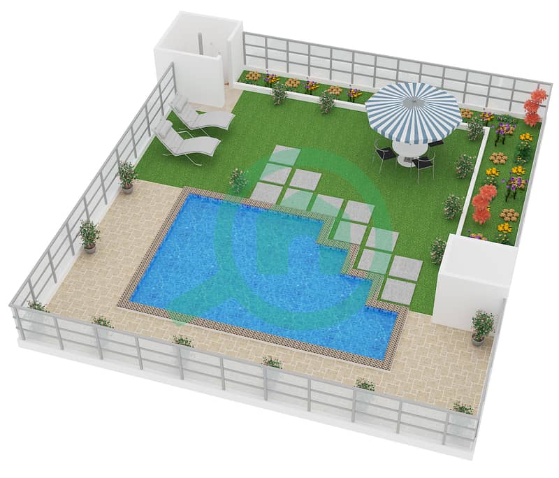 المخططات الطابقية لتصميم النموذج 7 شقة 3 غرف نوم - ايسيس شاتو‎ interactive3D