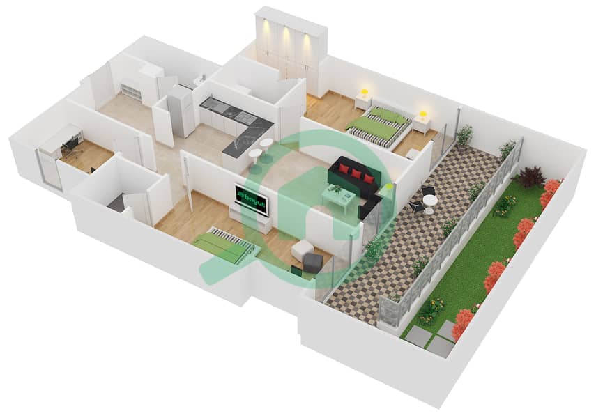 ACES Chateau - 2 Bedroom Apartment Type 2B Floor plan interactive3D