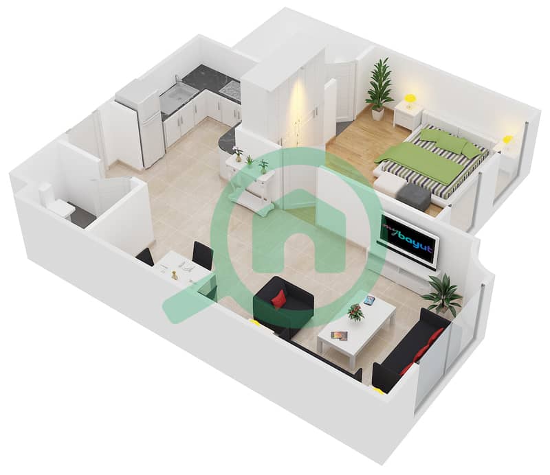 Astoria Residence - 1 Bedroom Apartment Unit B3 Floor plan interactive3D