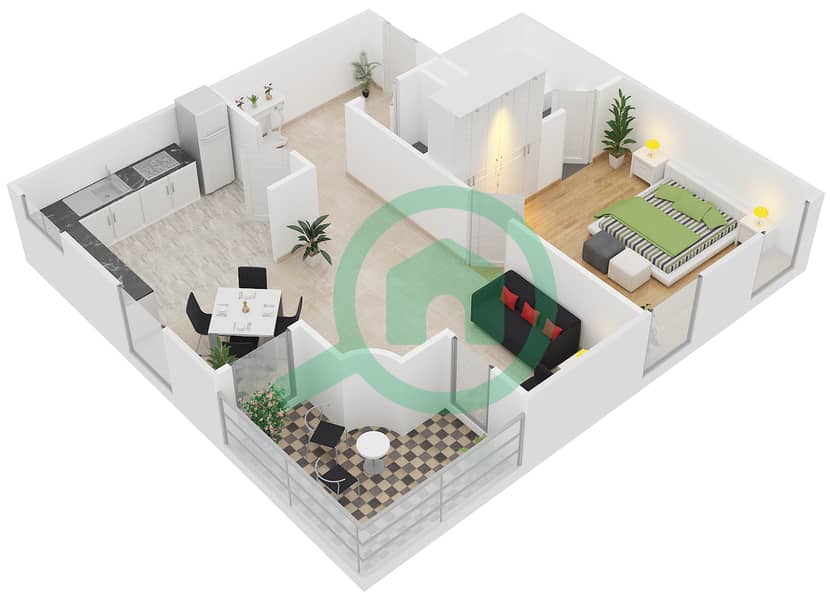 Резиденция Астория - Апартамент 1 Спальня планировка Единица измерения B5 interactive3D