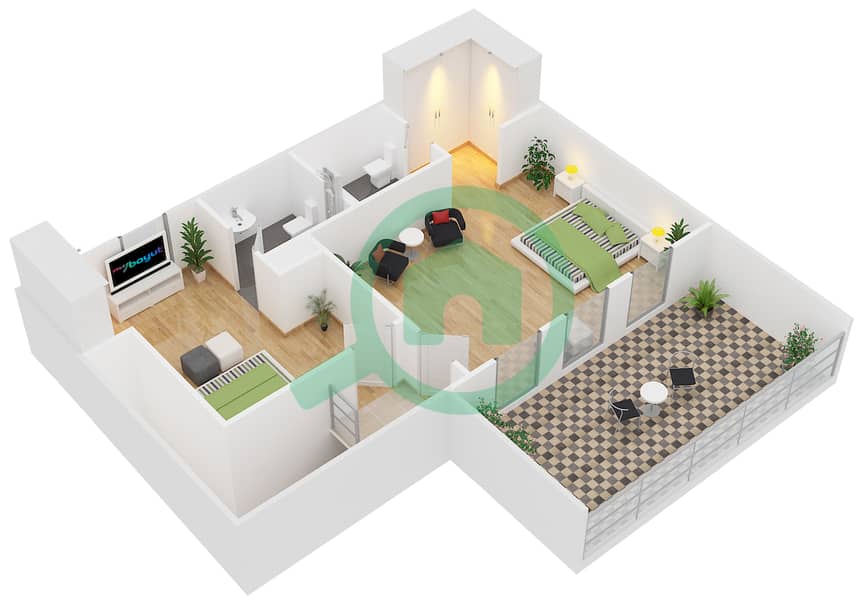 Резиденция Астория - Апартамент 2 Cпальни планировка Единица измерения C interactive3D
