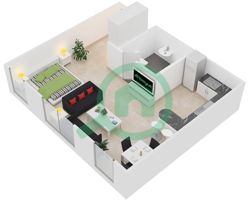 Astoria Residence - Studio Apartment Unit A2 Floor plan interactive3D