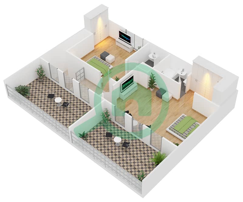 المخططات الطابقية لتصميم الوحدة D4 شقة 3 غرف نوم - مساكن أستوريا interactive3D
