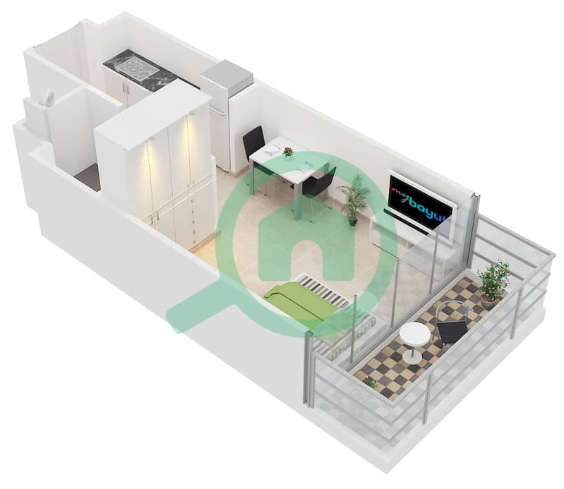 المخططات الطابقية لتصميم النموذج A شقة استوديو - ابراج بلووم interactive3D