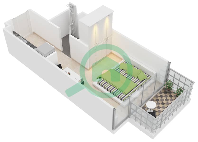 المخططات الطابقية لتصميم النموذج B شقة استوديو - ابراج بلووم interactive3D