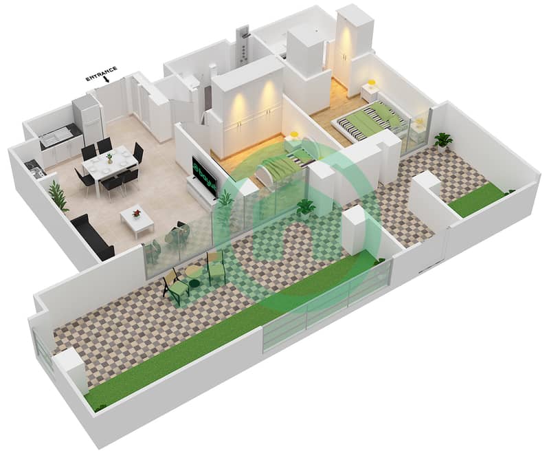 Бриз - Апартамент 2 Cпальни планировка Единица измерения 101 interactive3D