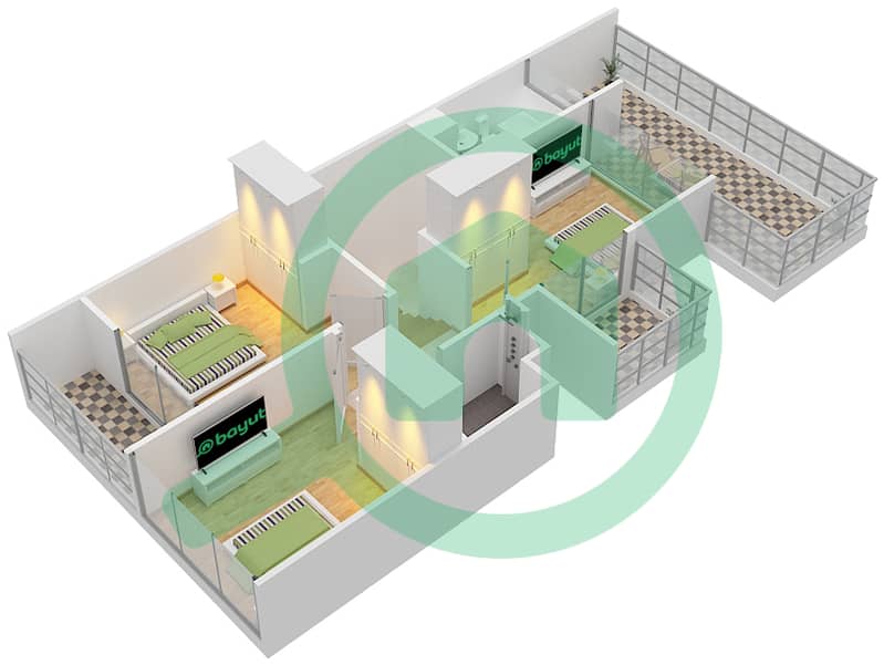 المخططات الطابقية لتصميم النموذج RR-EE فیلا 3 غرف نوم - فلل بيلا interactive3D