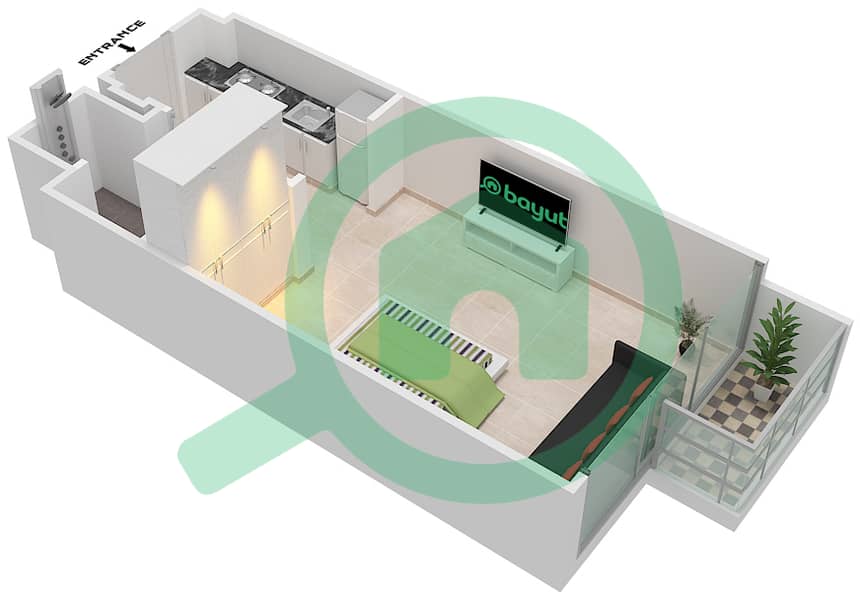 Азизи Ривьера 48 - Апартамент Студия планировка Тип 1 FLOOR 2-9 interactive3D
