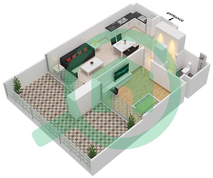Азизи Ривьера 48 - Апартамент 1 Спальня планировка Тип 4 FIRST FLOOR interactive3D
