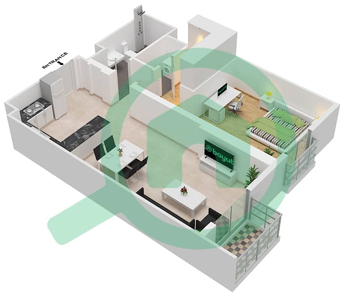 贝尔格莱维亚住宅2号楼 - 1 卧室公寓类型／单位T1B/205戶型图 interactive3D