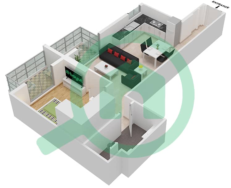 المخططات الطابقية لتصميم النموذج / الوحدة T3A/1001 شقة 1 غرفة نوم - بلغرافيا هايتس 2 interactive3D