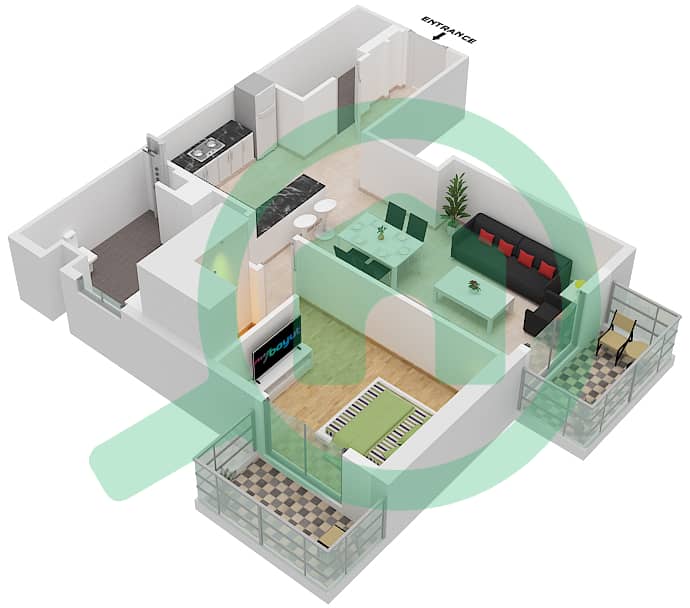 المخططات الطابقية لتصميم النموذج / الوحدة T4A/1010 شقة 1 غرفة نوم - بلغرافيا هايتس 2 interactive3D