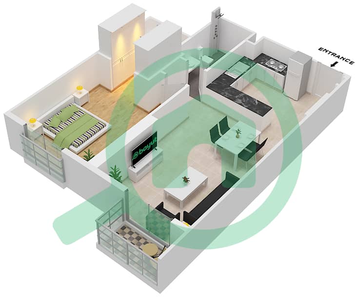 المخططات الطابقية لتصميم النموذج / الوحدة T5A/206 شقة 1 غرفة نوم - بلغرافيا هايتس 2 interactive3D