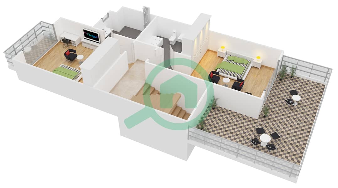 المخططات الطابقية لتصميم النموذج 1 تاون هاوس 4 غرف نوم - الضاحية 12 interactive3D