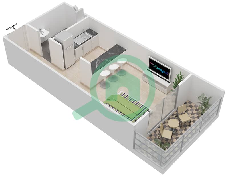 Дар Аль Джахара Резиденс - Апартамент Студия планировка Тип 1 interactive3D