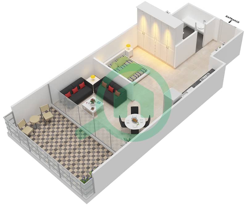 卡帕多奇亚住宅楼 - 单身公寓单位208戶型图 interactive3D