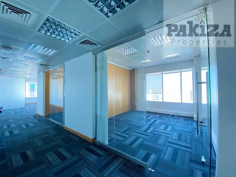 NEAR METRO|CLOSED GLASS PARTITIONS|BRIGHT & SPACIOUS FULLY FITTED OFFICE FOR RENT IN SHEIK ZAYED ROAD