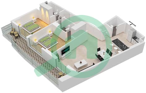 المخططات الطابقية لتصميم الوحدة 103 شقة 2 غرفة نوم - 2020 ماركيز