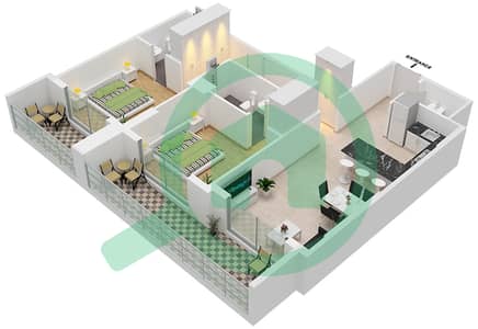 المخططات الطابقية لتصميم الوحدة 117 شقة 2 غرفة نوم - 2020 ماركيز