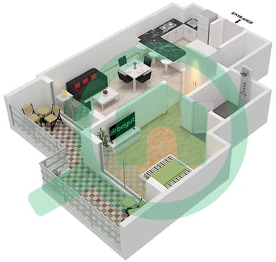 المخططات الطابقية لتصميم الوحدة 216 شقة 1 غرفة نوم - 2020 ماركيز