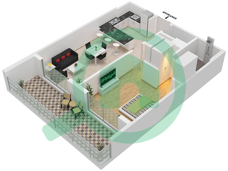 المخططات الطابقية لتصميم الوحدة 204 شقة 1 غرفة نوم - 2020 ماركيز Second Floor interactive3D
