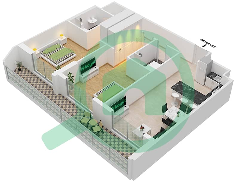 المخططات الطابقية لتصميم الوحدة 211 شقة 2 غرفة نوم - 2020 ماركيز Second Floor interactive3D