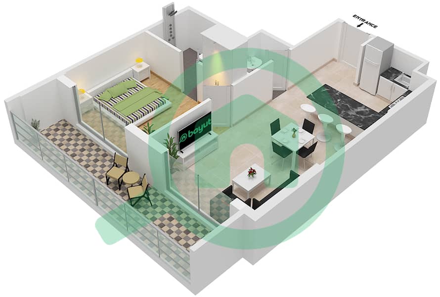 المخططات الطابقية لتصميم الوحدة 218 شقة 1 غرفة نوم - 2020 ماركيز Second Floor interactive3D