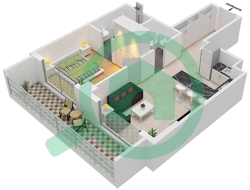 2020 Марки - Апартамент 1 Спальня планировка Единица измерения 219 Second Floor interactive3D