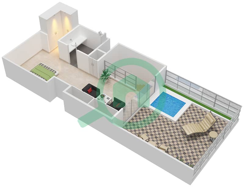 المخططات الطابقية لتصميم الوحدة 307 شقة 1 غرفة نوم - كابودوشا interactive3D