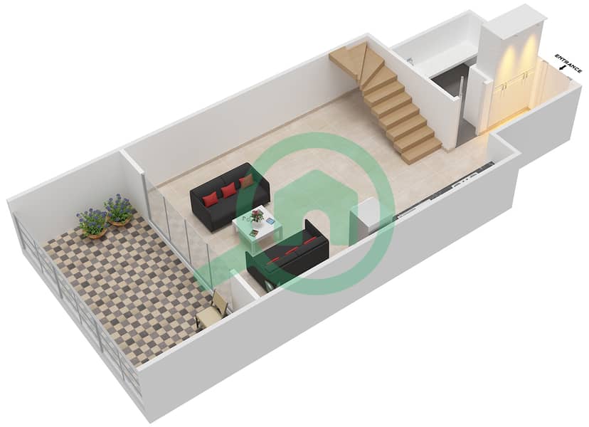 المخططات الطابقية لتصميم الوحدة 308 شقة 1 غرفة نوم - كابودوشا interactive3D