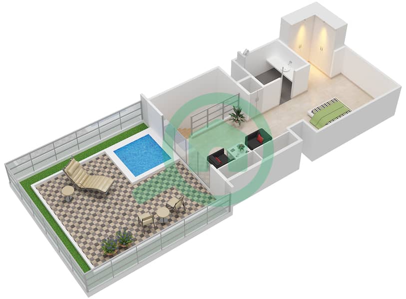 المخططات الطابقية لتصميم الوحدة 308 شقة 1 غرفة نوم - كابودوشا interactive3D