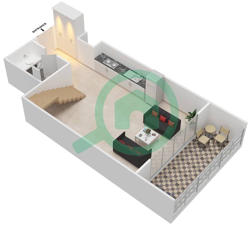 卡帕多奇亚住宅楼 - 1 卧室公寓单位309戶型图 interactive3D
